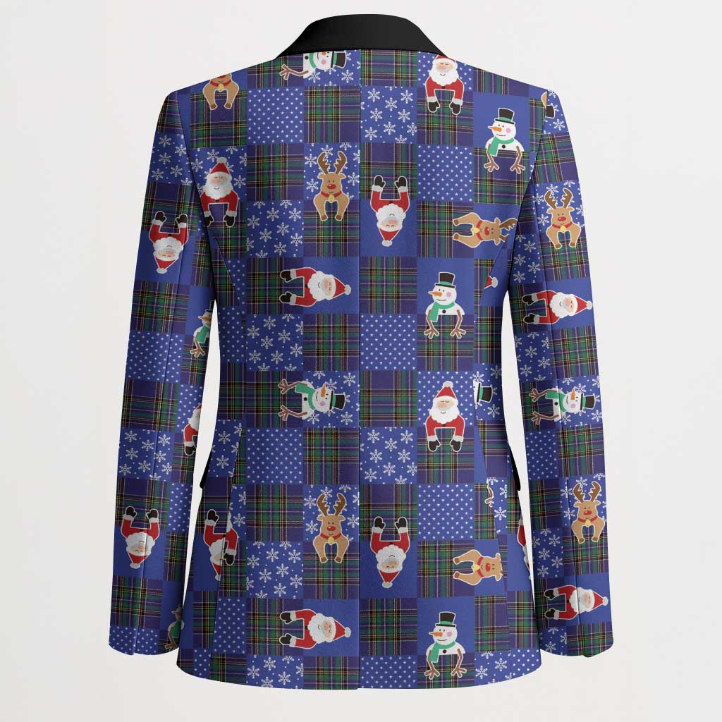 Christmas Patchwork Fake Tuxedo Blazer Santa and Reindeer Blue Plaid Style - Wonder Print Shop