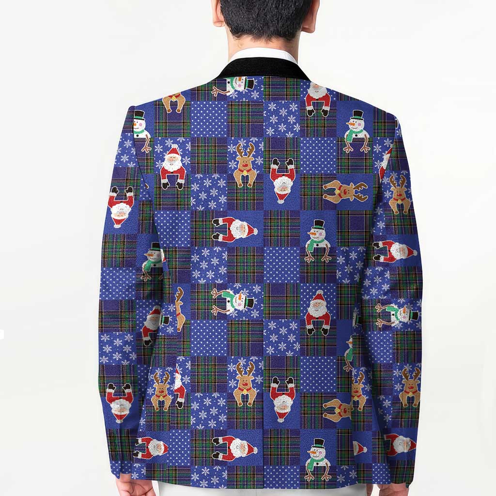 Christmas Patchwork Fake Tuxedo Blazer Santa and Reindeer Blue Plaid Style - Wonder Print Shop