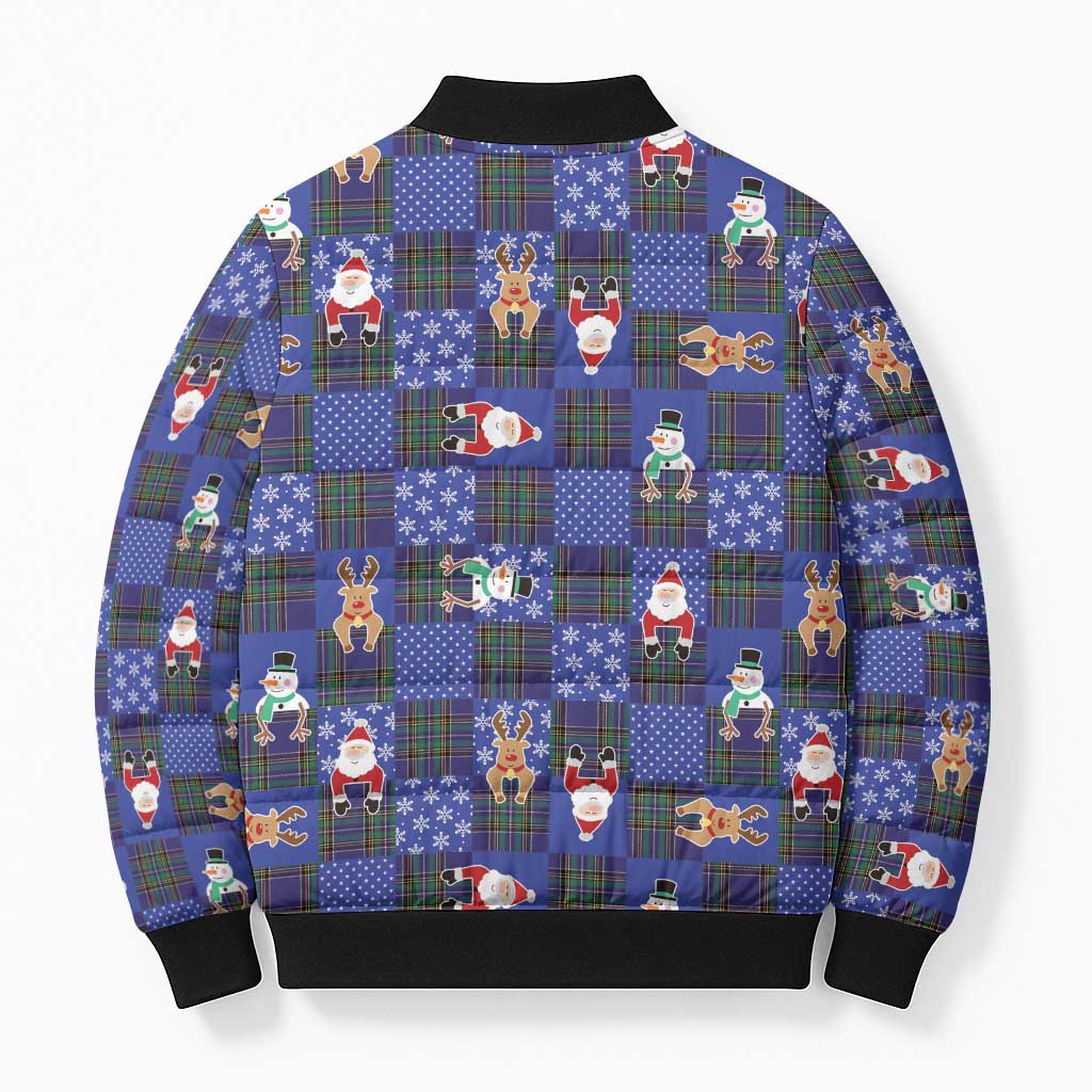 Christmas Patchwork Fake Tuxedo Bomber Puffer Jacket Santa and Reindeer Blue Plaid Style - Wonder Print Shop