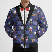 Christmas Patchwork Fake Tuxedo Bomber Puffer Jacket Santa and Reindeer Blue Plaid Style - Wonder Print Shop