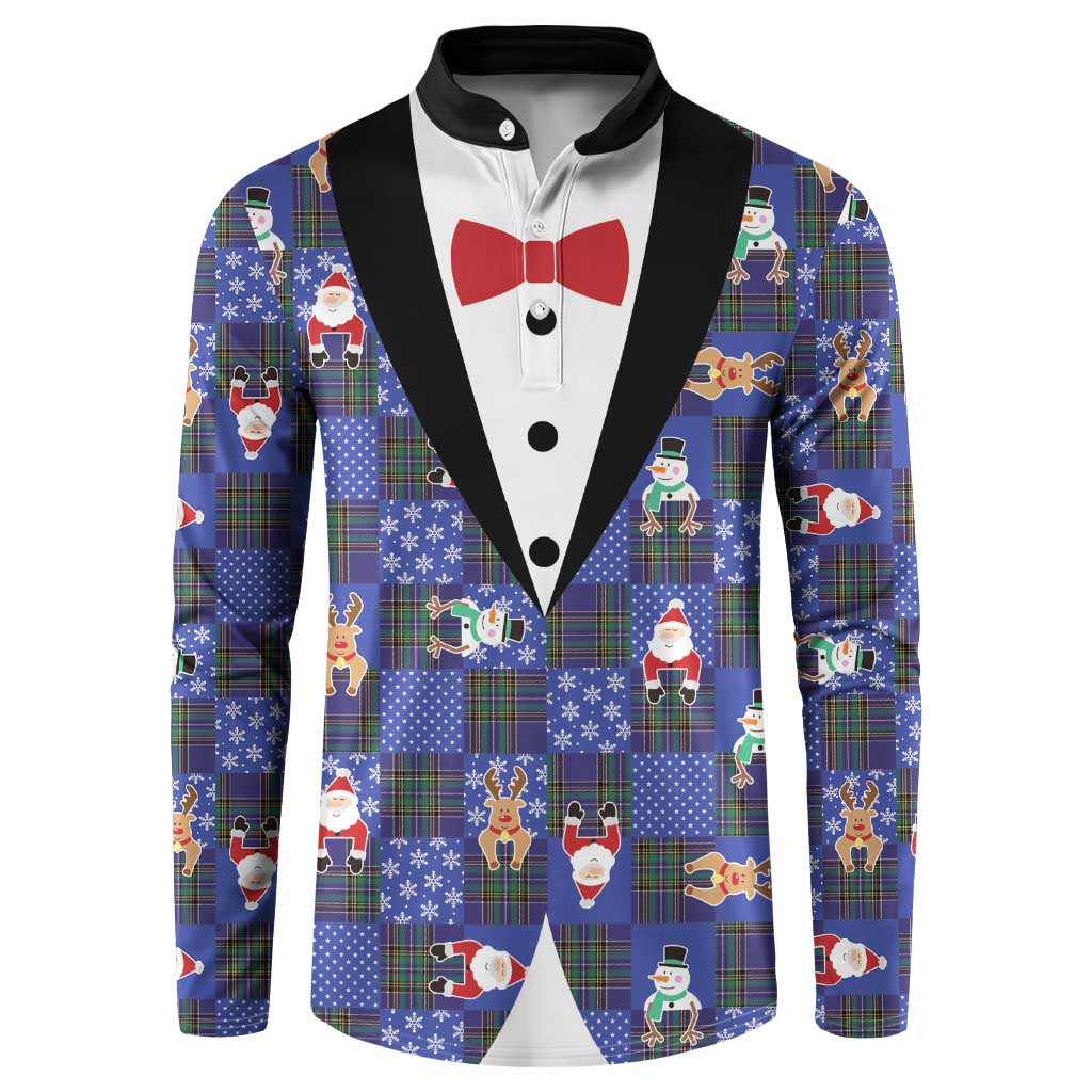 Christmas Patchwork Fake Tuxedo Button Sweatshirt Santa and Reindeer Blue Plaid Style - Wonder Print Shop