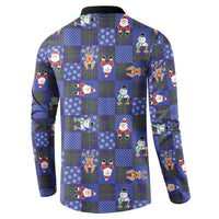Christmas Patchwork Fake Tuxedo Button Sweatshirt Santa and Reindeer Blue Plaid Style - Wonder Print Shop