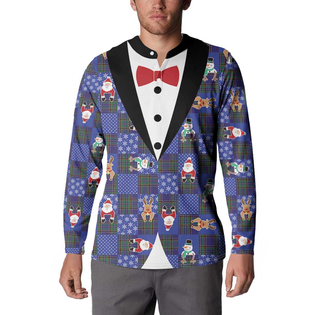 Christmas Patchwork Fake Tuxedo Button Sweatshirt Santa and Reindeer Blue Plaid Style - Wonder Print Shop
