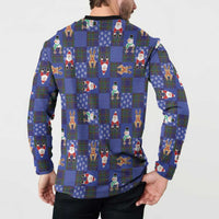 Christmas Patchwork Fake Tuxedo Button Sweatshirt Santa and Reindeer Blue Plaid Style - Wonder Print Shop