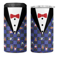 Christmas Patchwork Fake Tuxedo 4 in 1 Can Cooler Tumbler Santa and Reindeer Blue Plaid Style - Wonder Print Shop
