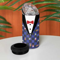 Christmas Patchwork Fake Tuxedo 4 in 1 Can Cooler Tumbler Santa and Reindeer Blue Plaid Style - Wonder Print Shop