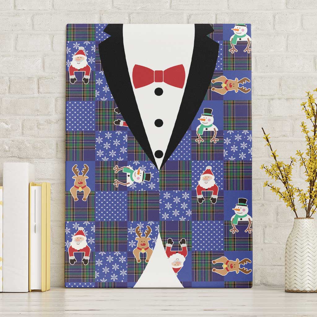 Christmas Patchwork Fake Tuxedo Canvas Wall Art Santa and Reindeer Blue Plaid Style - Wonder Print Shop