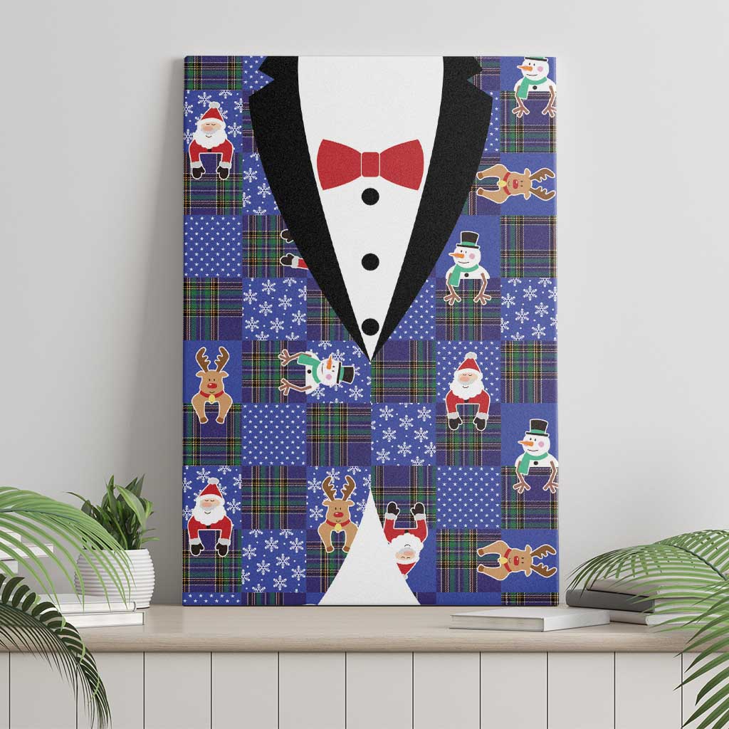 Christmas Patchwork Fake Tuxedo Canvas Wall Art Santa and Reindeer Blue Plaid Style - Wonder Print Shop