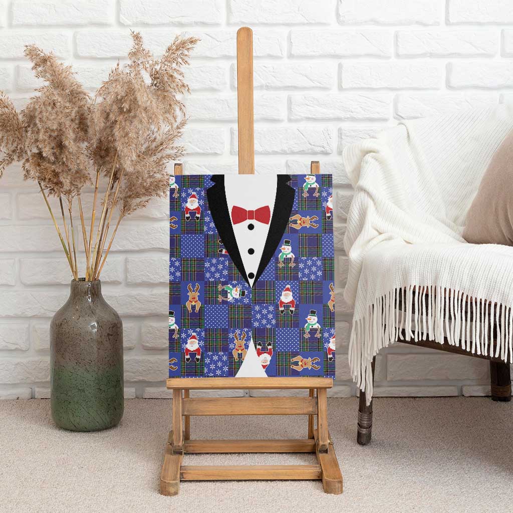 Christmas Patchwork Fake Tuxedo Canvas Wall Art Santa and Reindeer Blue Plaid Style - Wonder Print Shop