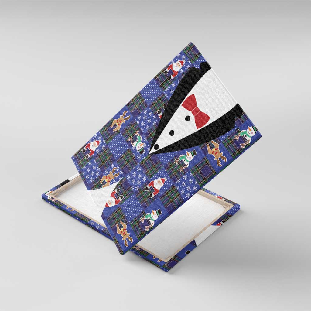Christmas Patchwork Fake Tuxedo Canvas Wall Art Santa and Reindeer Blue Plaid Style - Wonder Print Shop
