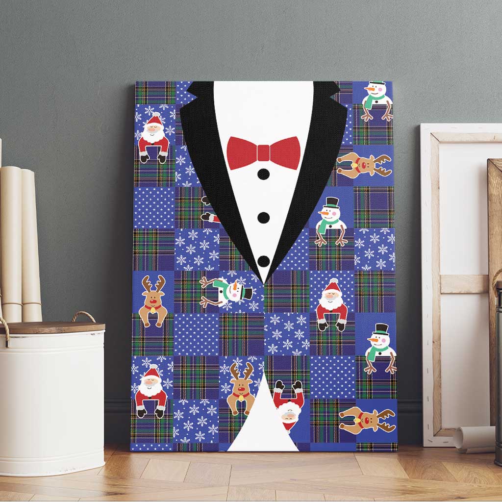 Christmas Patchwork Fake Tuxedo Canvas Wall Art Santa and Reindeer Blue Plaid Style - Wonder Print Shop