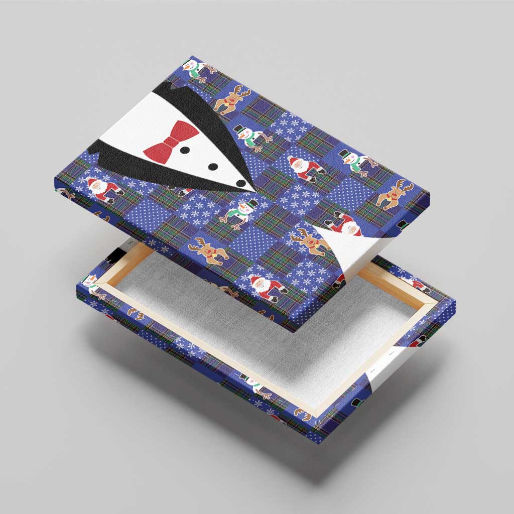 Christmas Patchwork Fake Tuxedo Canvas Wall Art Santa and Reindeer Blue Plaid Style - Wonder Print Shop