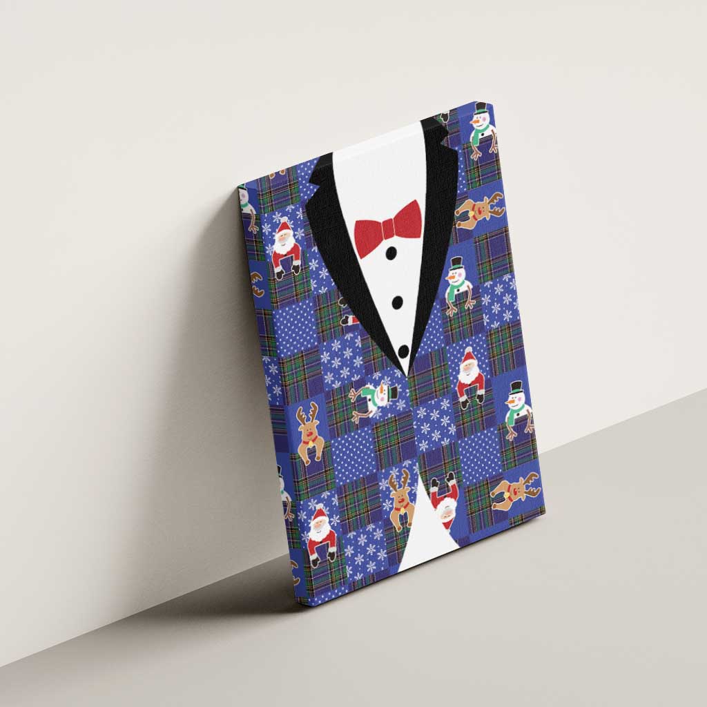 Christmas Patchwork Fake Tuxedo Canvas Wall Art Santa and Reindeer Blue Plaid Style - Wonder Print Shop