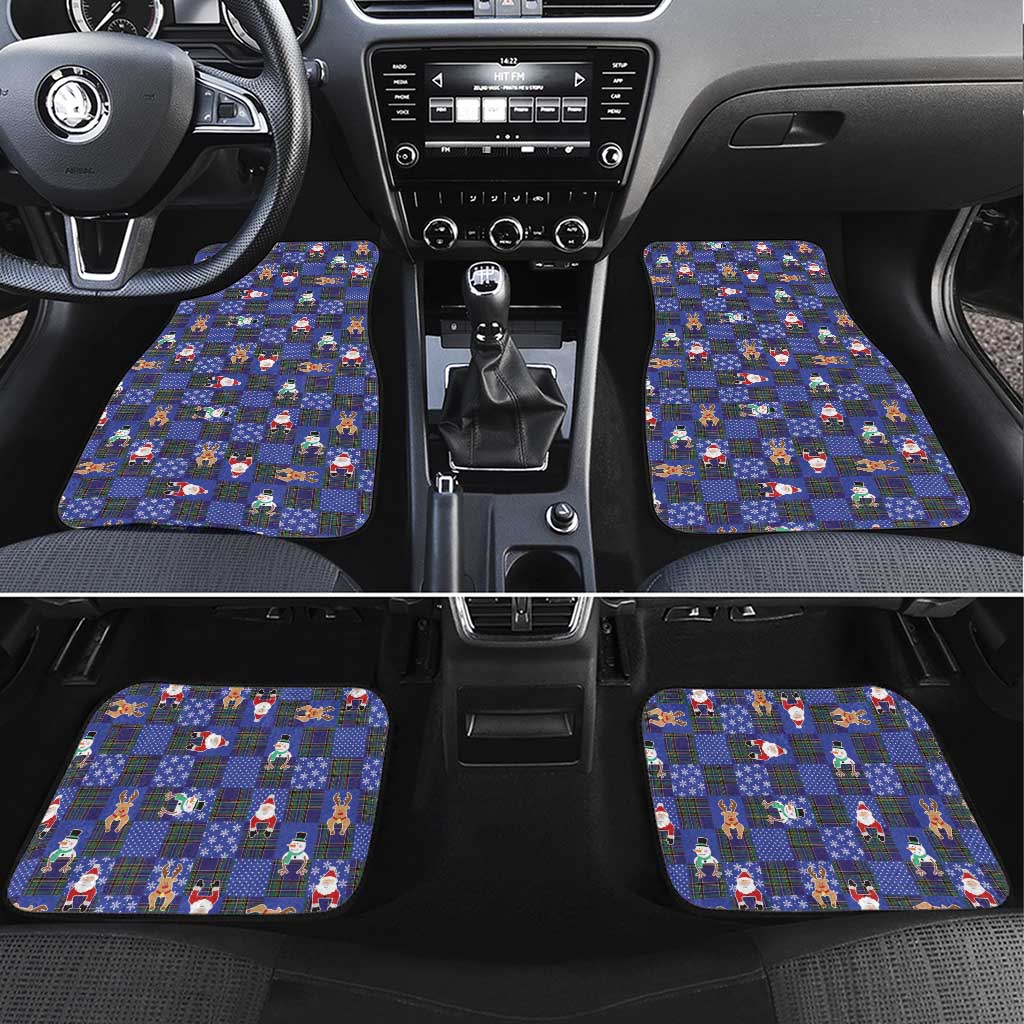Christmas Patchwork Fake Tuxedo Car Mats Santa and Reindeer Blue Plaid Style - Wonder Print Shop