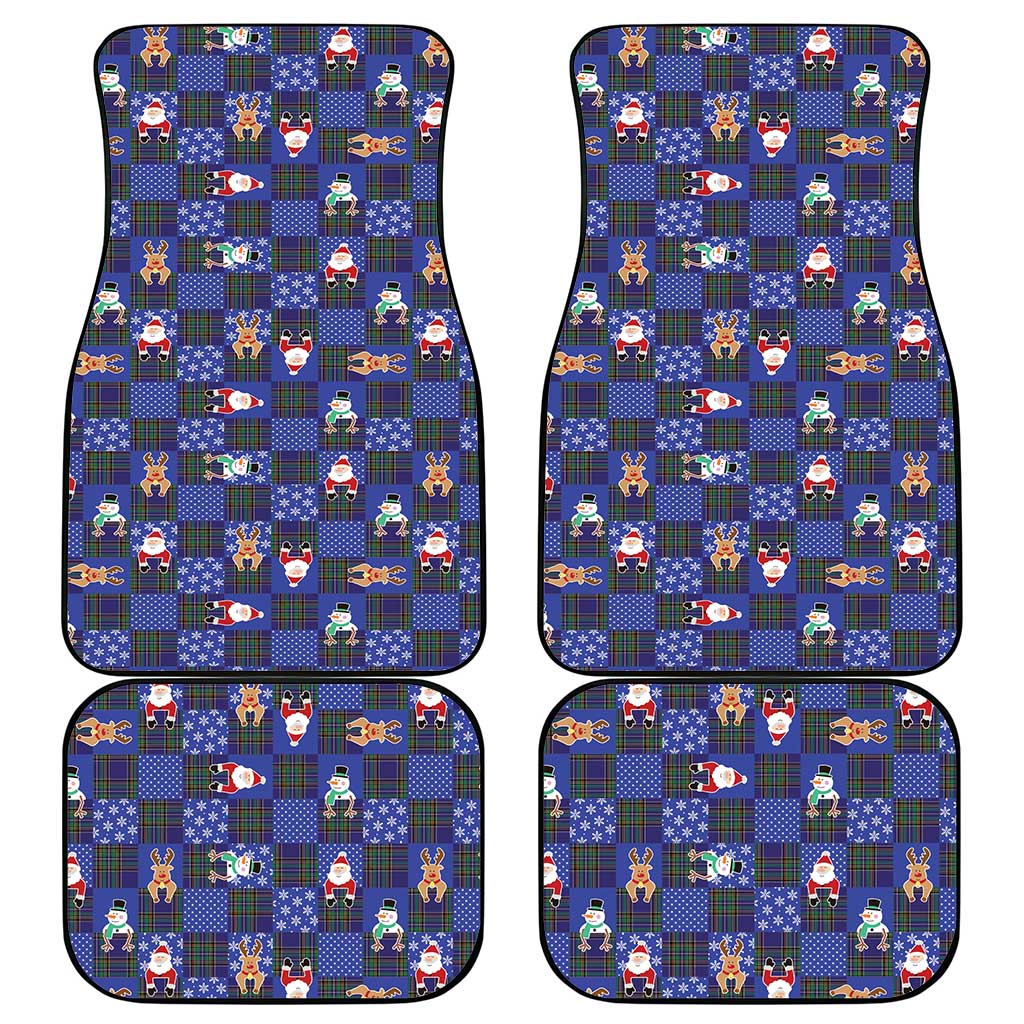 Christmas Patchwork Fake Tuxedo Car Mats Santa and Reindeer Blue Plaid Style - Wonder Print Shop