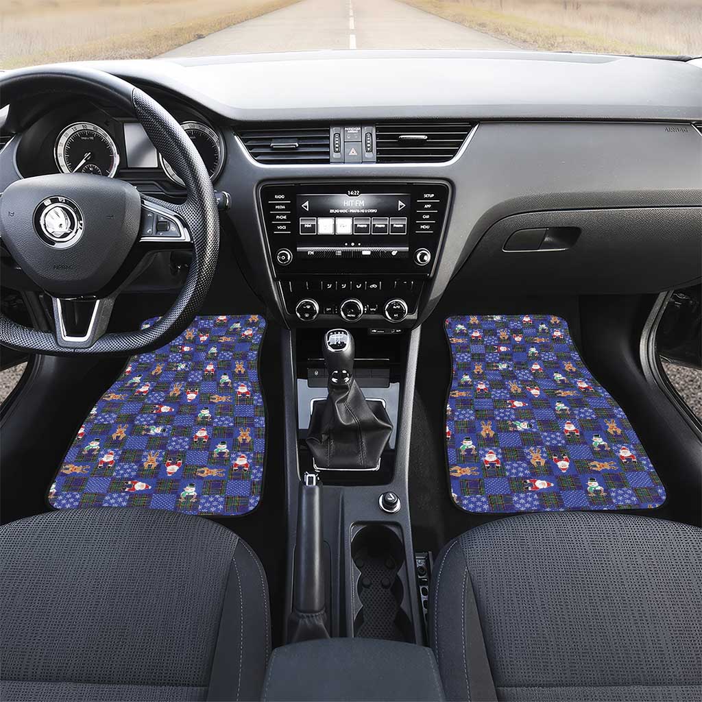 Christmas Patchwork Fake Tuxedo Car Mats Santa and Reindeer Blue Plaid Style - Wonder Print Shop