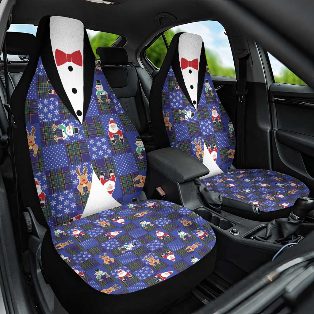 Christmas Patchwork Fake Tuxedo Car Seat Cover Santa and Reindeer Blue Plaid Style - Wonder Print Shop
