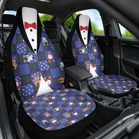 Christmas Patchwork Fake Tuxedo Car Seat Cover Santa and Reindeer Blue Plaid Style - Wonder Print Shop