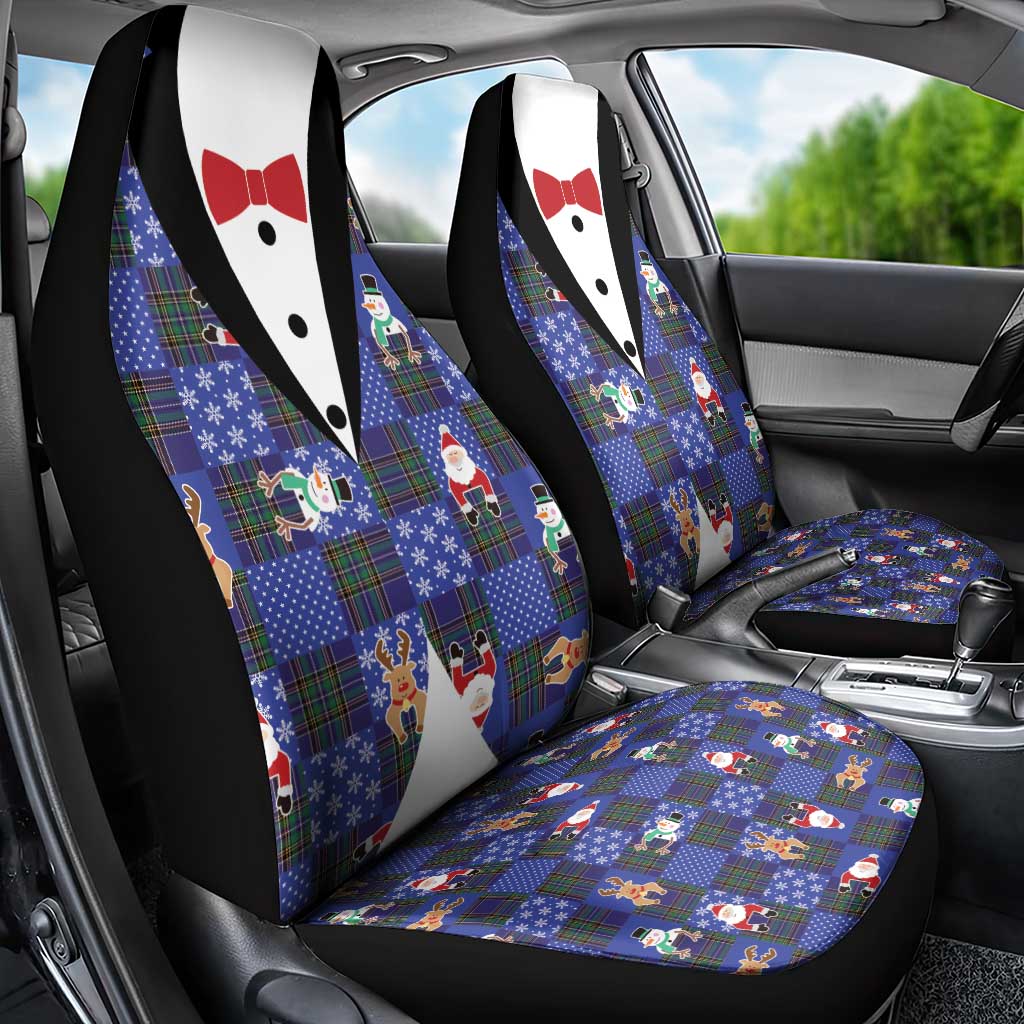 Christmas Patchwork Fake Tuxedo Car Seat Cover Santa and Reindeer Blue Plaid Style - Wonder Print Shop