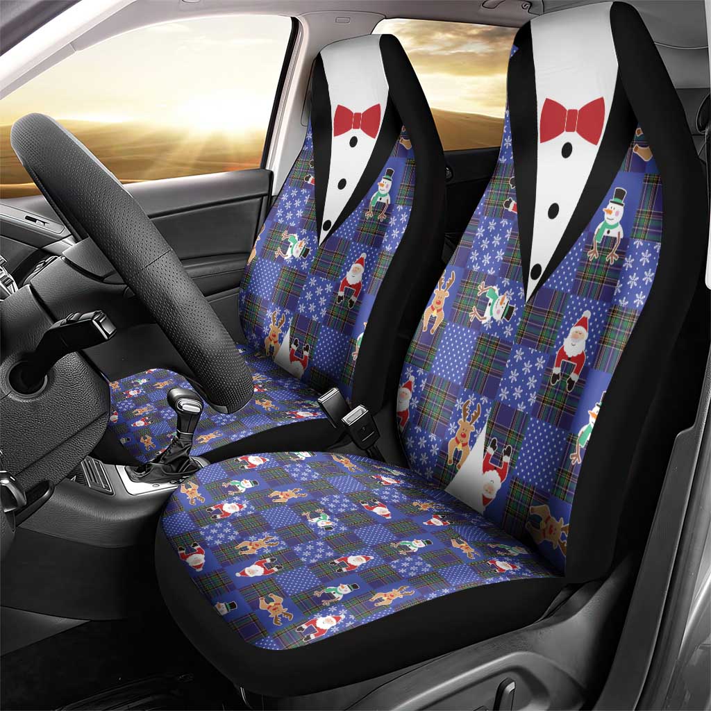 Christmas Patchwork Fake Tuxedo Car Seat Cover Santa and Reindeer Blue Plaid Style - Wonder Print Shop