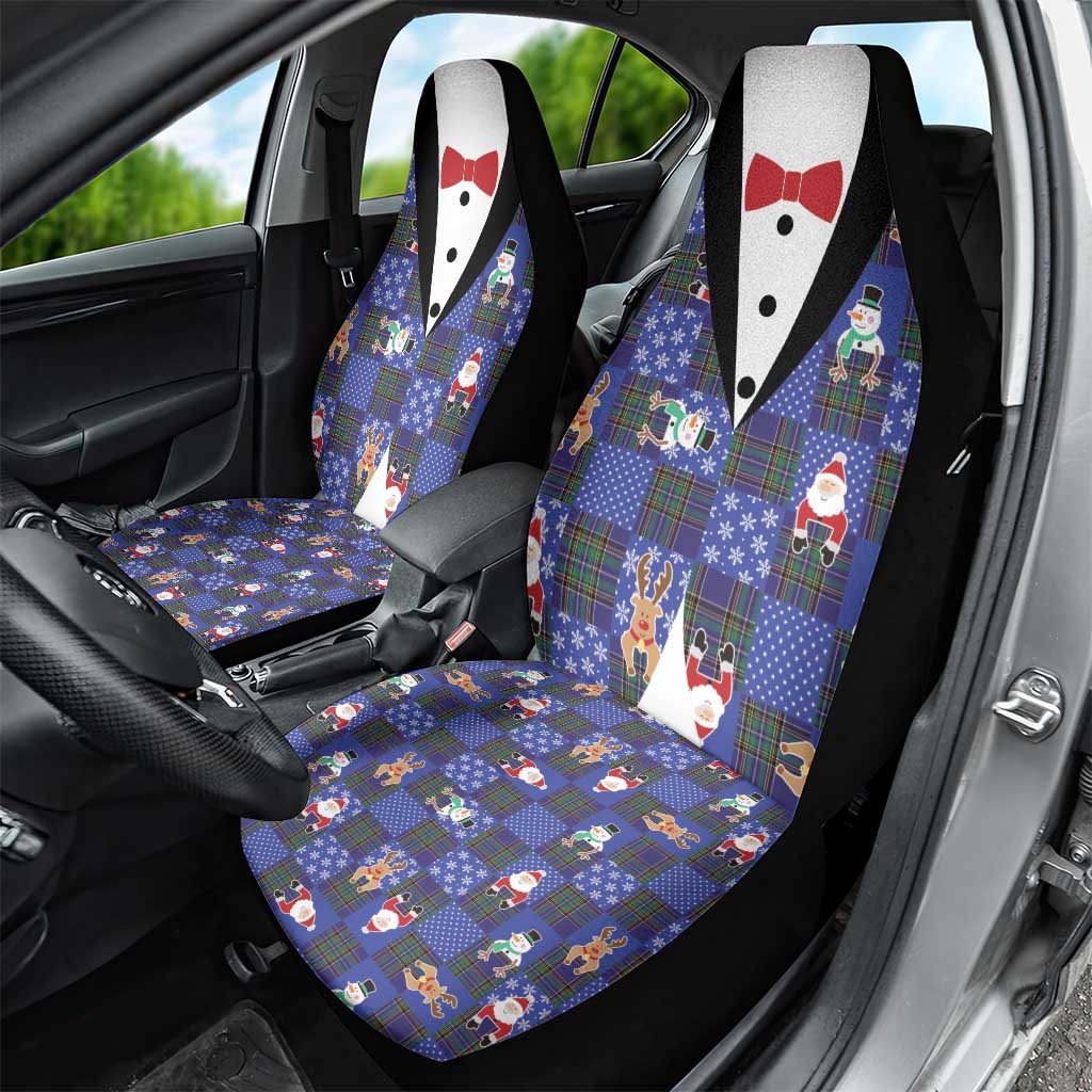 Christmas Patchwork Fake Tuxedo Car Seat Cover Santa and Reindeer Blue Plaid Style - Wonder Print Shop