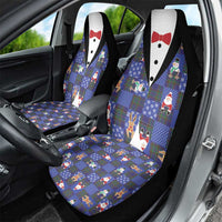 Christmas Patchwork Fake Tuxedo Car Seat Cover Santa and Reindeer Blue Plaid Style - Wonder Print Shop