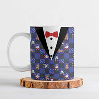 Christmas Patchwork Fake Tuxedo Ceramic Mug Santa and Reindeer Blue Plaid Style - Wonder Print Shop