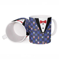 Christmas Patchwork Fake Tuxedo Ceramic Mug Santa and Reindeer Blue Plaid Style - Wonder Print Shop