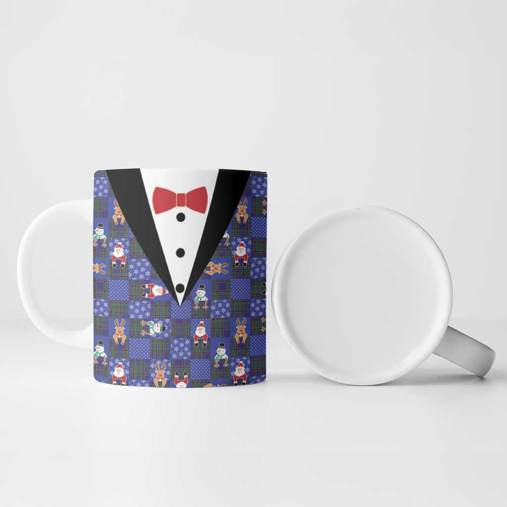 Christmas Patchwork Fake Tuxedo Ceramic Mug Santa and Reindeer Blue Plaid Style - Wonder Print Shop