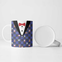 Christmas Patchwork Fake Tuxedo Ceramic Mug Santa and Reindeer Blue Plaid Style - Wonder Print Shop