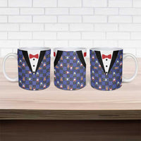Christmas Patchwork Fake Tuxedo Ceramic Mug Santa and Reindeer Blue Plaid Style - Wonder Print Shop