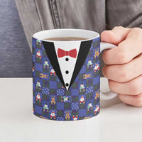 Christmas Patchwork Fake Tuxedo Ceramic Mug Santa and Reindeer Blue Plaid Style - Wonder Print Shop
