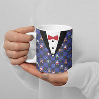 Christmas Patchwork Fake Tuxedo Ceramic Mug Santa and Reindeer Blue Plaid Style - Wonder Print Shop