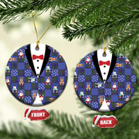 Christmas Patchwork Fake Tuxedo Ceramic Ornament Santa and Reindeer Blue Plaid Style - Wonder Print Shop