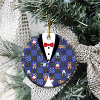 Christmas Patchwork Fake Tuxedo Ceramic Ornament Santa and Reindeer Blue Plaid Style - Wonder Print Shop