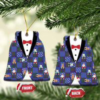 Christmas Patchwork Fake Tuxedo Ceramic Ornament Santa and Reindeer Blue Plaid Style - Wonder Print Shop