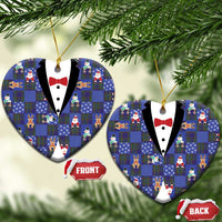Christmas Patchwork Fake Tuxedo Ceramic Ornament Santa and Reindeer Blue Plaid Style - Wonder Print Shop