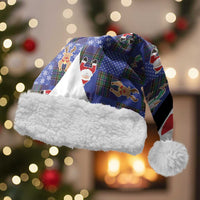 Christmas Patchwork Fake Tuxedo Christmas Santa Hat Santa and Reindeer Blue Plaid Style - Wonder Print Shop