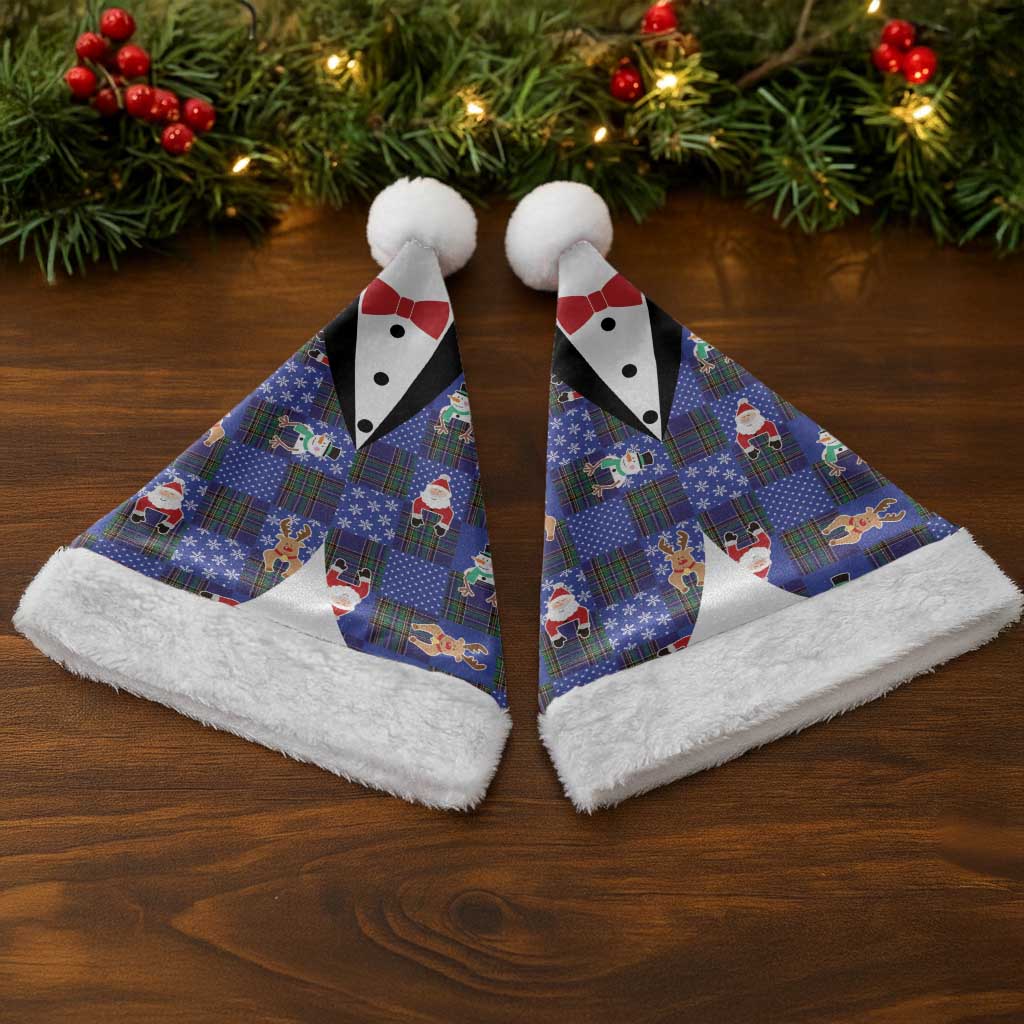 Christmas Patchwork Fake Tuxedo Christmas Santa Hat Santa and Reindeer Blue Plaid Style - Wonder Print Shop
