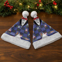Christmas Patchwork Fake Tuxedo Christmas Santa Hat Santa and Reindeer Blue Plaid Style - Wonder Print Shop