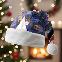 Christmas Patchwork Fake Tuxedo Christmas Santa Hat Santa and Reindeer Blue Plaid Style - Wonder Print Shop