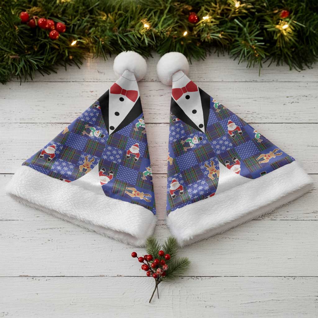 Christmas Patchwork Fake Tuxedo Christmas Santa Hat Santa and Reindeer Blue Plaid Style - Wonder Print Shop