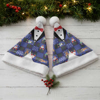 Christmas Patchwork Fake Tuxedo Christmas Santa Hat Santa and Reindeer Blue Plaid Style - Wonder Print Shop