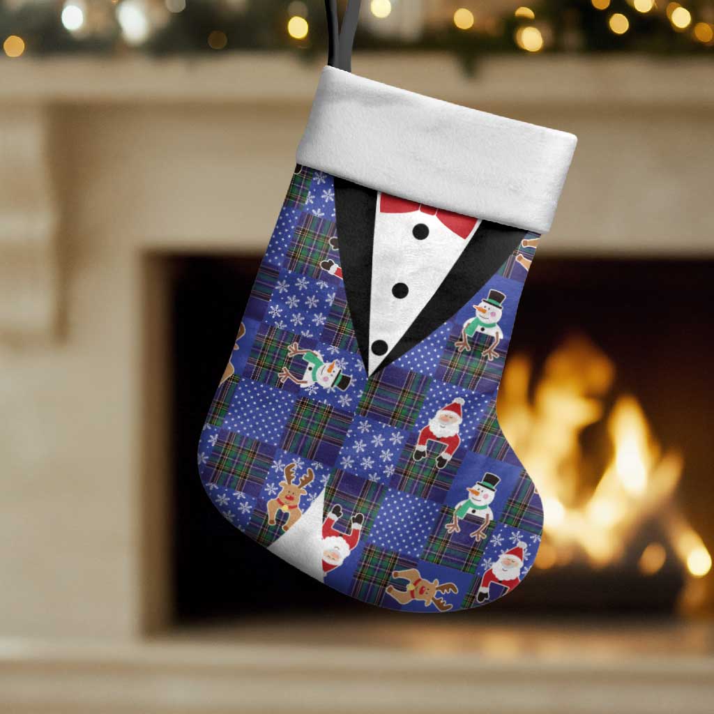 Christmas Patchwork Fake Tuxedo Christmas Stocking Santa and Reindeer Blue Plaid Style - Wonder Print Shop