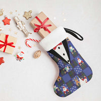 Christmas Patchwork Fake Tuxedo Christmas Stocking Santa and Reindeer Blue Plaid Style - Wonder Print Shop