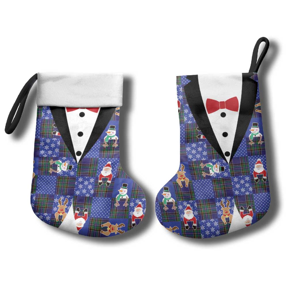 Christmas Patchwork Fake Tuxedo Christmas Stocking Santa and Reindeer Blue Plaid Style - Wonder Print Shop