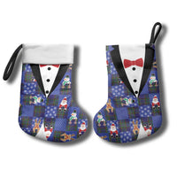 Christmas Patchwork Fake Tuxedo Christmas Stocking Santa and Reindeer Blue Plaid Style - Wonder Print Shop