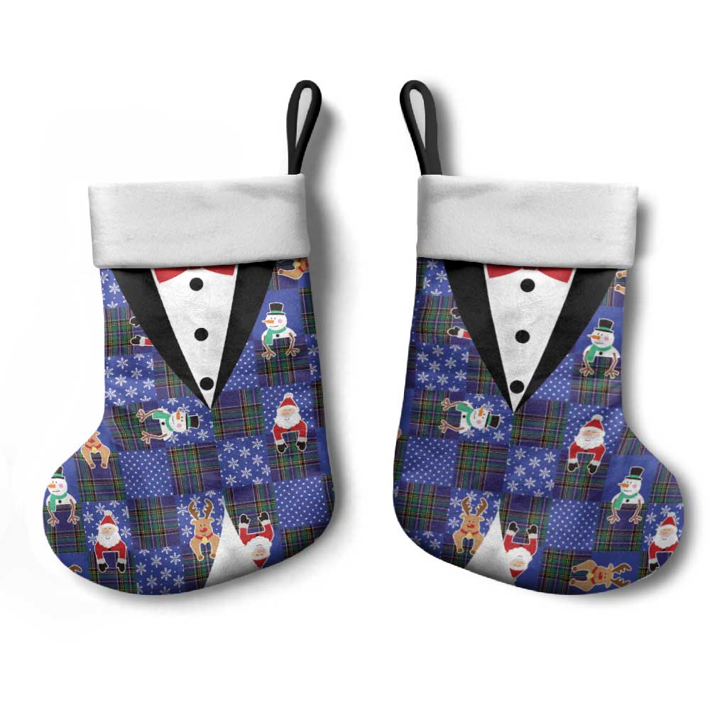 Christmas Patchwork Fake Tuxedo Christmas Stocking Santa and Reindeer Blue Plaid Style - Wonder Print Shop