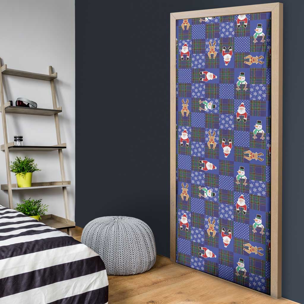 Christmas Patchwork Fake Tuxedo Door Cover Santa and Reindeer Blue Plaid Style - Wonder Print Shop