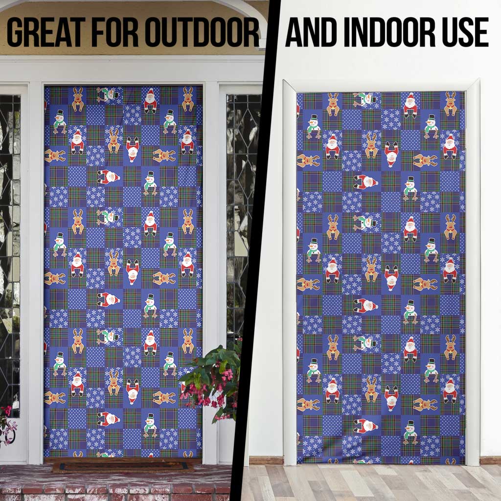 Christmas Patchwork Fake Tuxedo Door Cover Santa and Reindeer Blue Plaid Style - Wonder Print Shop